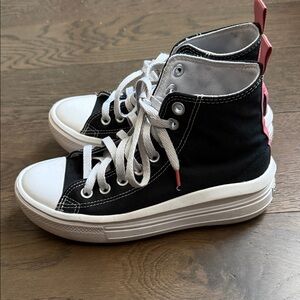 Black and White pink detail High-Top Kids Shoes